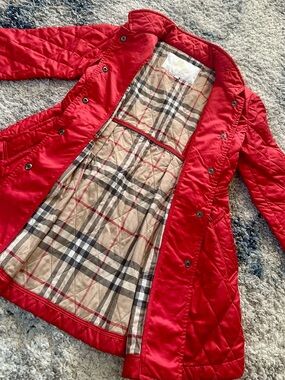 Burberry kids Red Quilted Coat with Plaid Lining 11-12Y NWOT